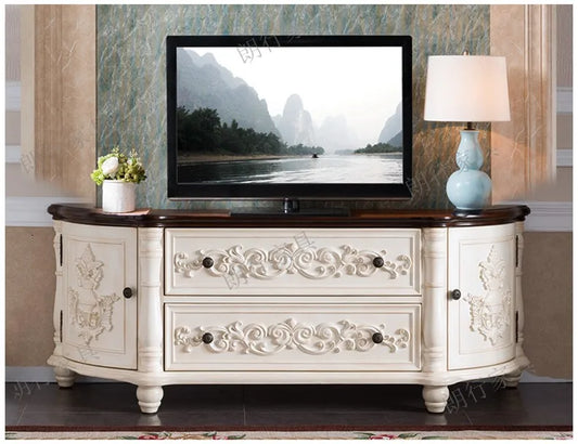 Traditional Birch Wood Media Console w/Drawers 