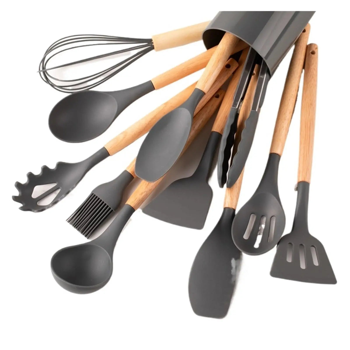12-Piece Silicone Kitchen Utensil Set with Wooden Handles for Non-Stick Cookware, silicone kitchen utensil set with flexible silicone cooking heads