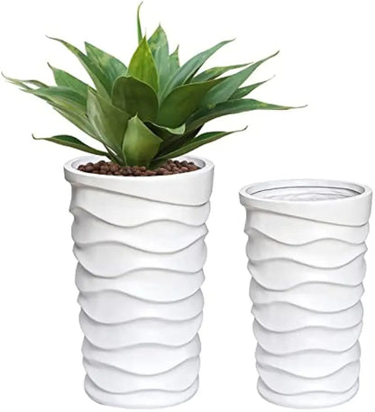 Set of 2 Matte White Tall Planters for Outdoor Plants