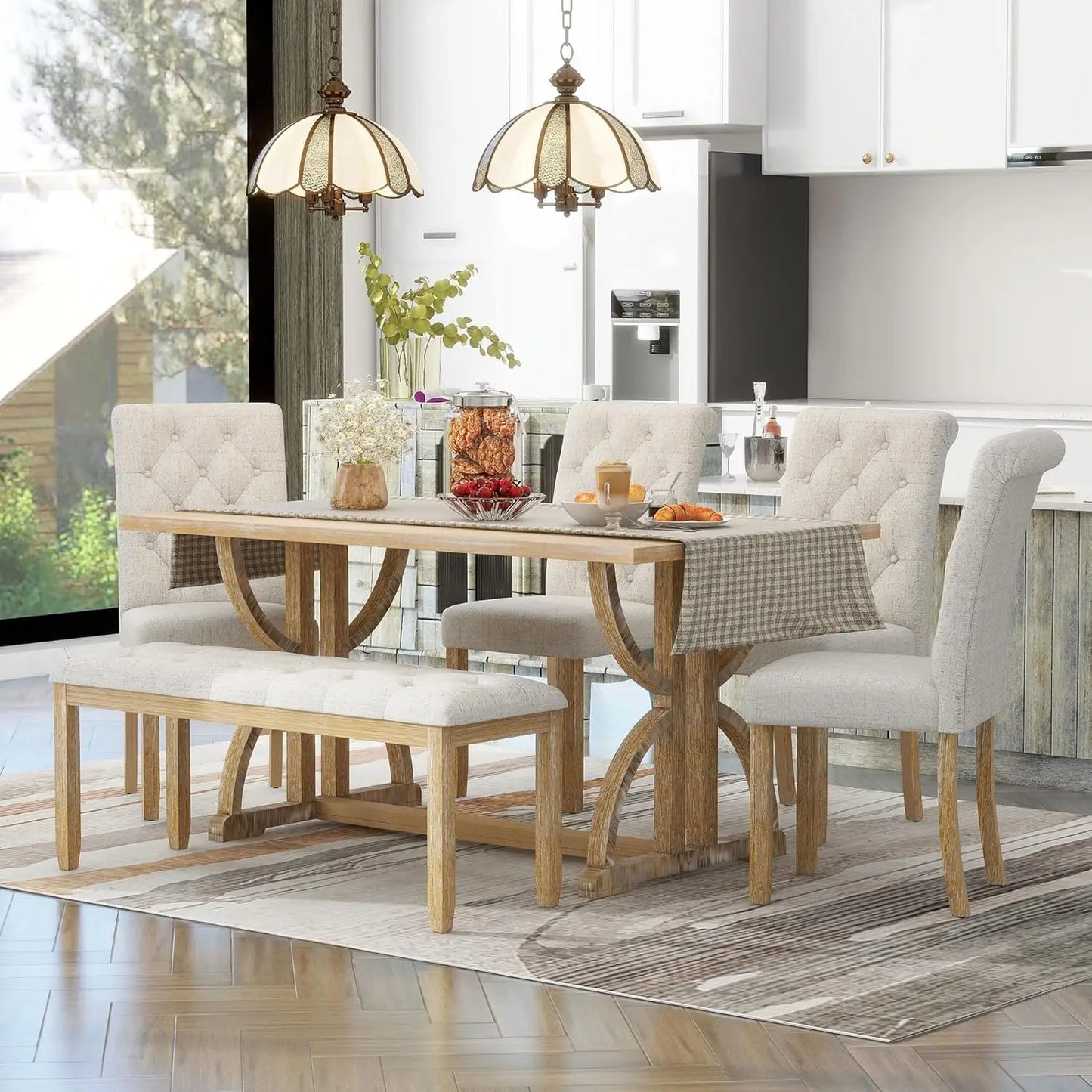 Stylish retro dining chairs from the Retro 6-Piece Wood Dining Table Set for 6, designed for comfort and support.