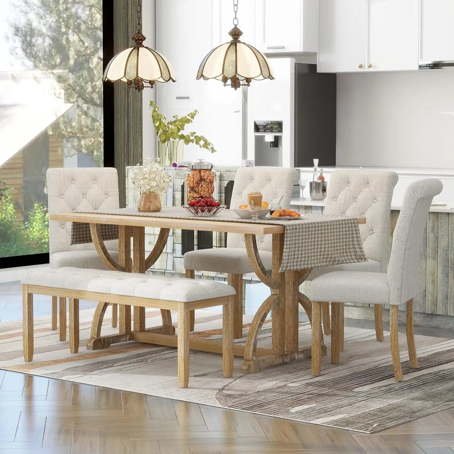 Stylish retro dining chairs from the Retro 6-Piece Wood Dining Table Set for 6, designed for comfort and support.