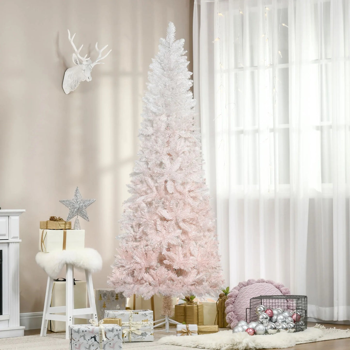 Artificial 7FT White/Pink Realistic Slim Holiday Tree