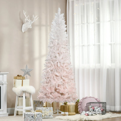 Artificial 7FT White/Pink Realistic Slim Holiday Tree