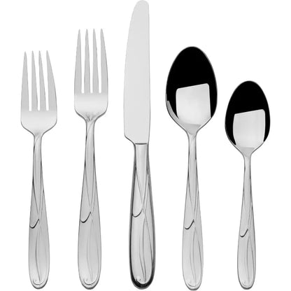 65-Piece 18/10 Stainless Steel Flatware Set For 12, 18/10 Stainless Steel Silverware With Full Service And Serving Utensils, Elegant Floral Design