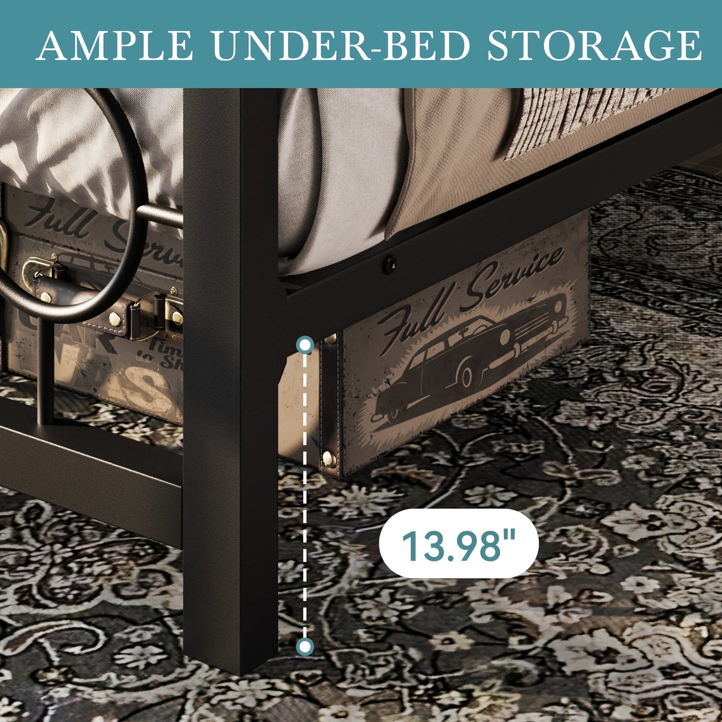 Close-up of the Vintage Modern Bed Frame's design elements, highlighting its modern minimalist yet vintage charm.