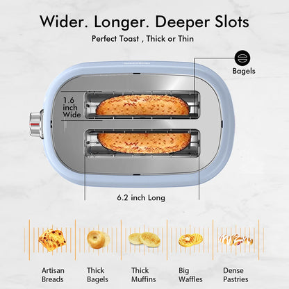 Blue Large-Slot 2-Slice Toaster w/Auto Shut-off