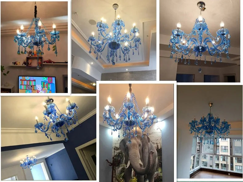European Mediterranean Blue Crystal Chandelier