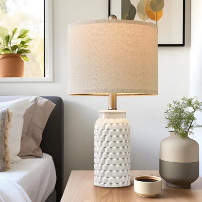 Set of 2 Modern 20.5" White Ceramic Bedside Lamps featuring cozy glow, an attractive option for anyone looking for modern ceramic bedside lamps.