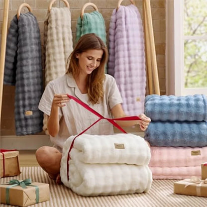 50x60 Off-White 3D Fleece Bubble Throw Blanket folded for stylish home décor