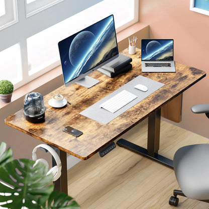 Electric Standing Desk with Memory Presets showing adjustable height for ergonomic comfort in a home office.
