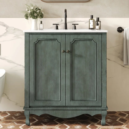 American Retro Style 30" Bathroom Vanity w/Separate Ceramic Sink