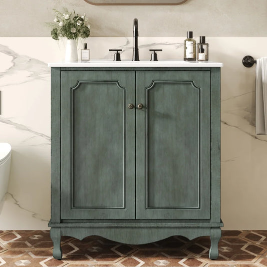 American Retro Style 30" Bathroom Vanity w/Separate Ceramic Sink