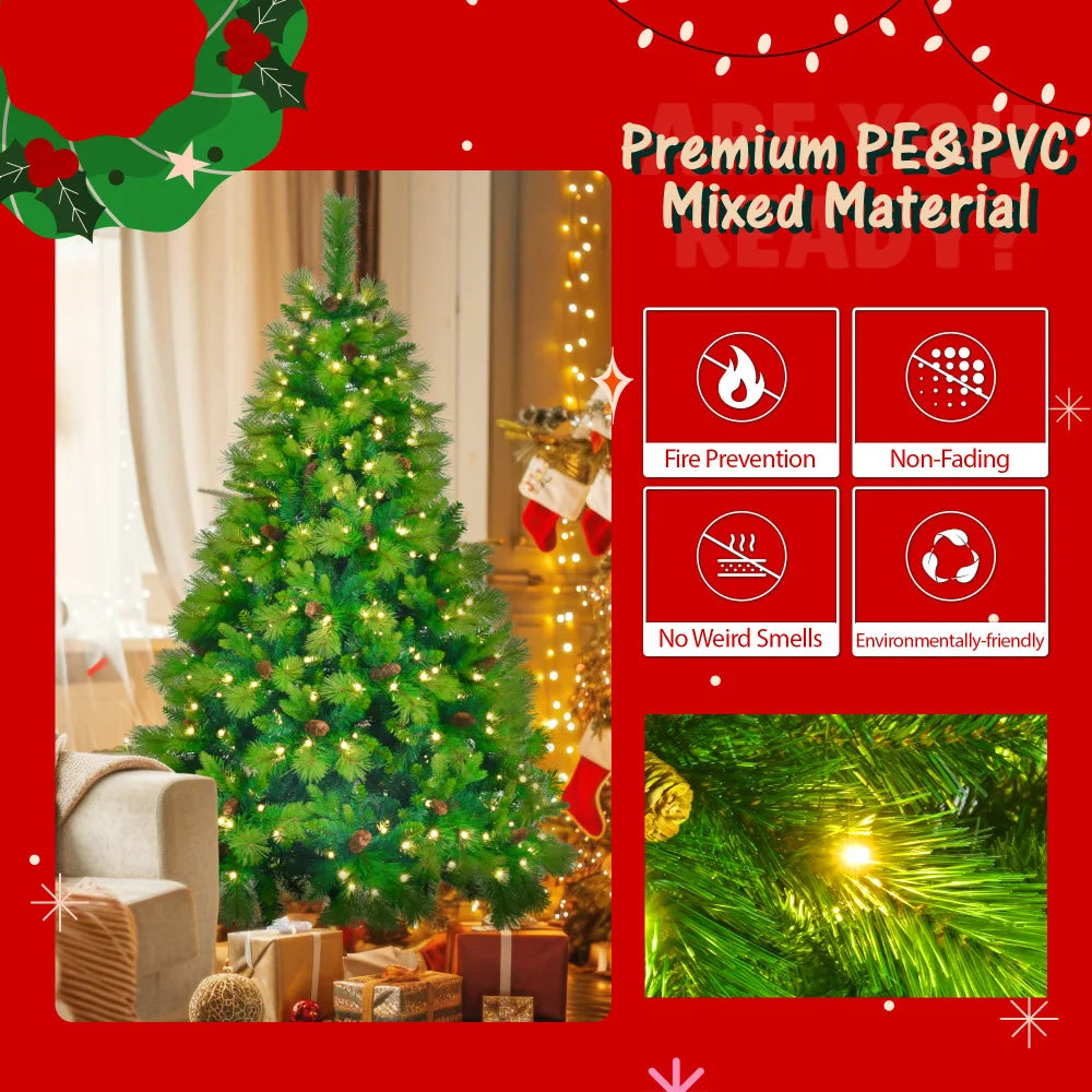 Artificial Emerald Green 6FT Christmas Tree Set w/Pine Cones