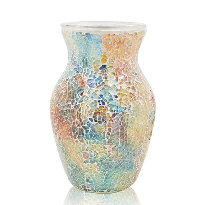 Elegant display of the 8" Handcrafted Cracked Glass Flower Vase, highlighting its unique design, a must-have handcrafted glass vase for home decor.