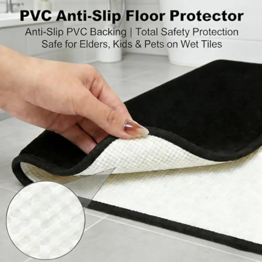 Demonstration of the Black Memory Foam Bathroom Rug Set in a modern bathroom setting for a chic spa-like atmosphere.