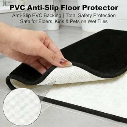 Demonstration of the Black Memory Foam Bathroom Rug Set in a modern bathroom setting for a chic spa-like atmosphere.