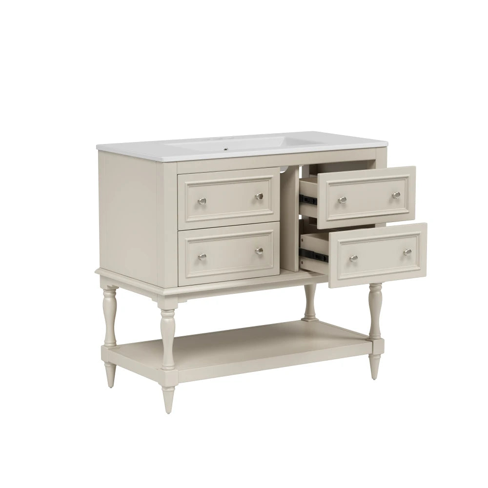 36" Beige Bathroom Vanity w/Ceramic Undermount Sink