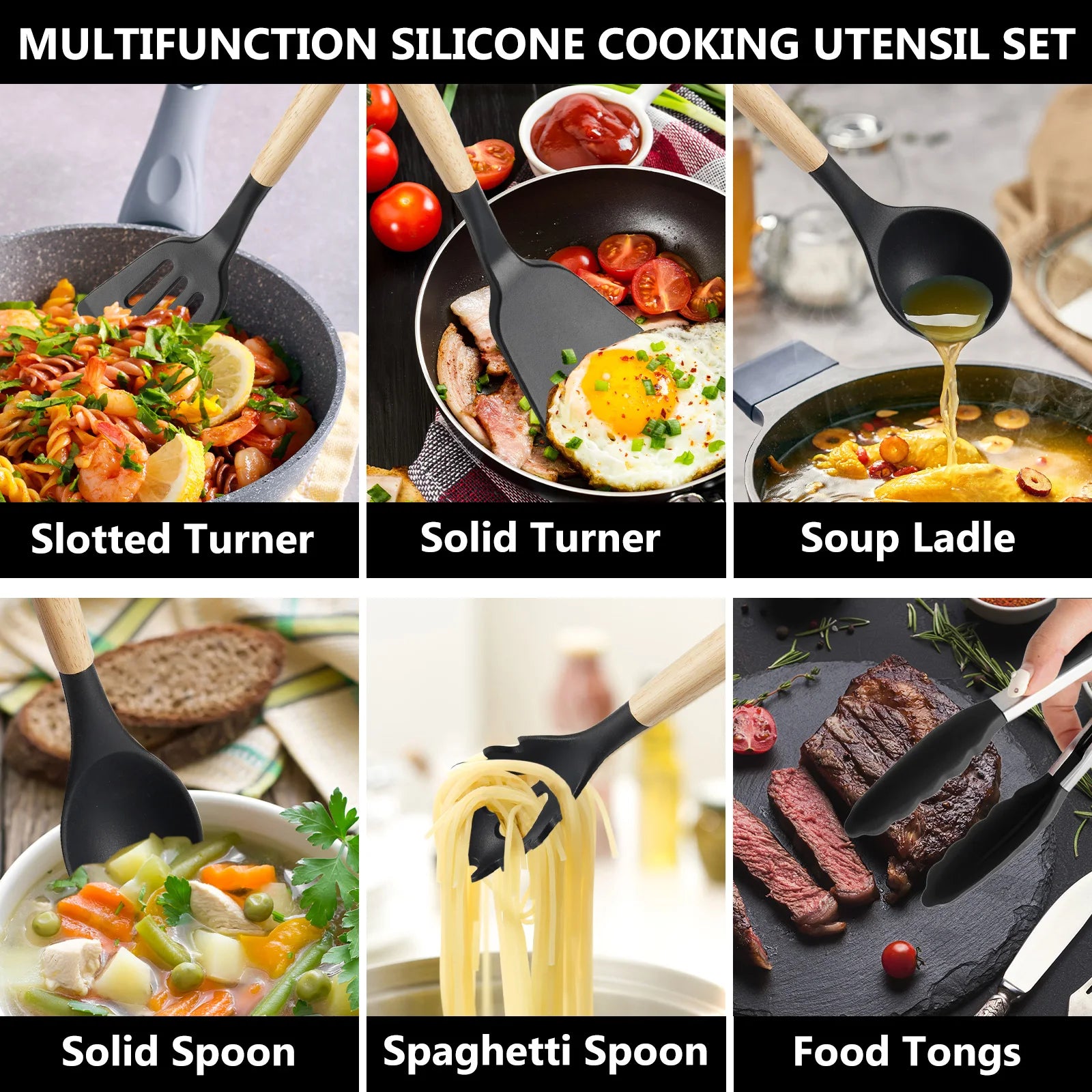 Heat-resistant 12-Piece Silicone Utensil Set ideal for nonstick cookware and easy cooking.