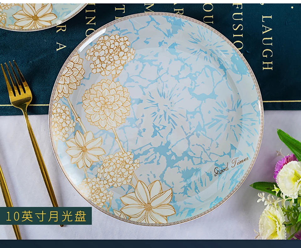 Elegant 16-Piece Blue And White Ceramic Dinnerware Set perfect for both family dinners and formal events.