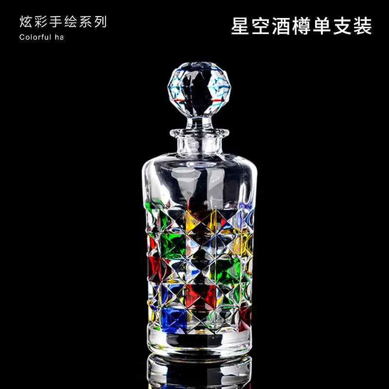 Colorful Wine Decanter & Patterned Glass Set