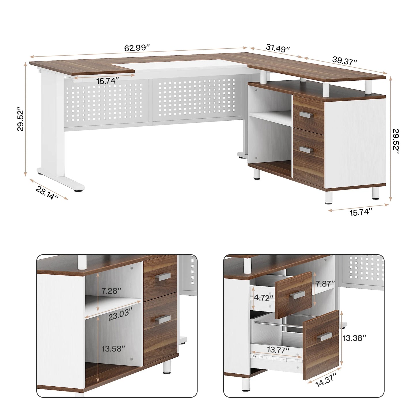 Modern 63" Executive Versatile L-shaped Desk