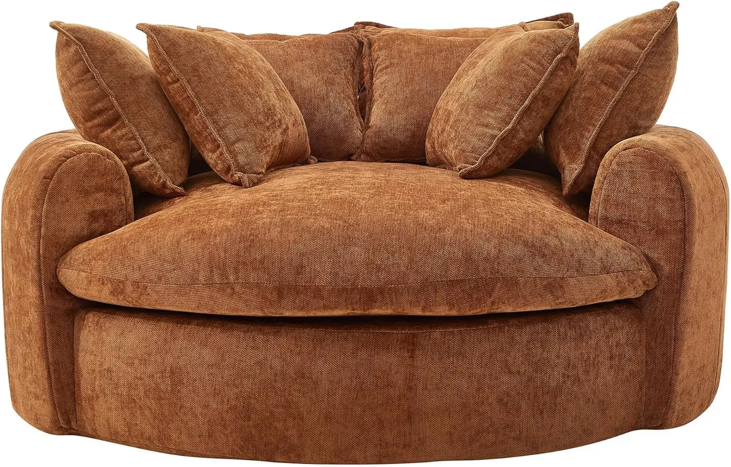Chenille Round Chaise Lounge Sofa – Oversized Circular Cuddle Chair with plush pillows in a stylish living room setting.