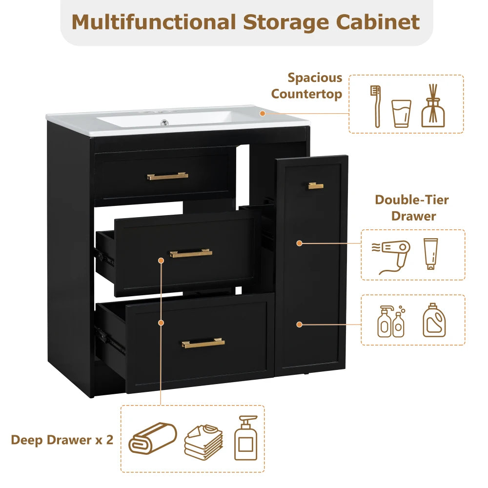 Classic 30" Bathroom Vanity Set w/Premium Ceramic Sink