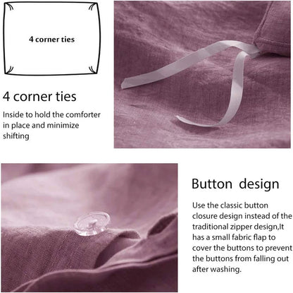 King & Queen Size 100% Linen Duvet Cover Bedding Set w/2 Pillow Shams