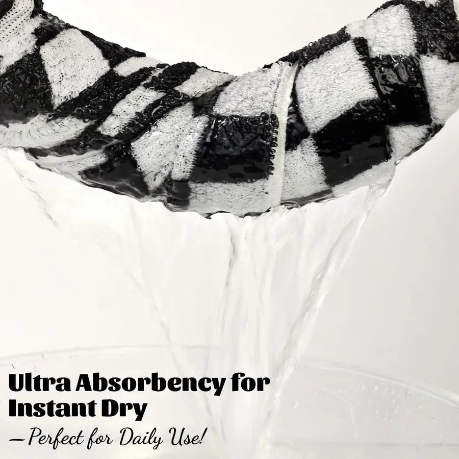 Luxurious Ultra Soft Black and White Checkered Cotton Bath Towel Set of 2