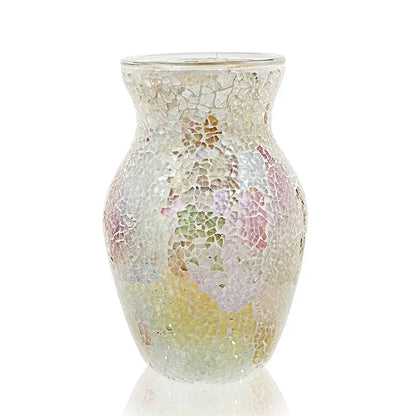 Artistic view of the 8" Handcrafted Cracked Glass Flower Vase, a stylish handcrafted glass vase that adds sophistication to any room.