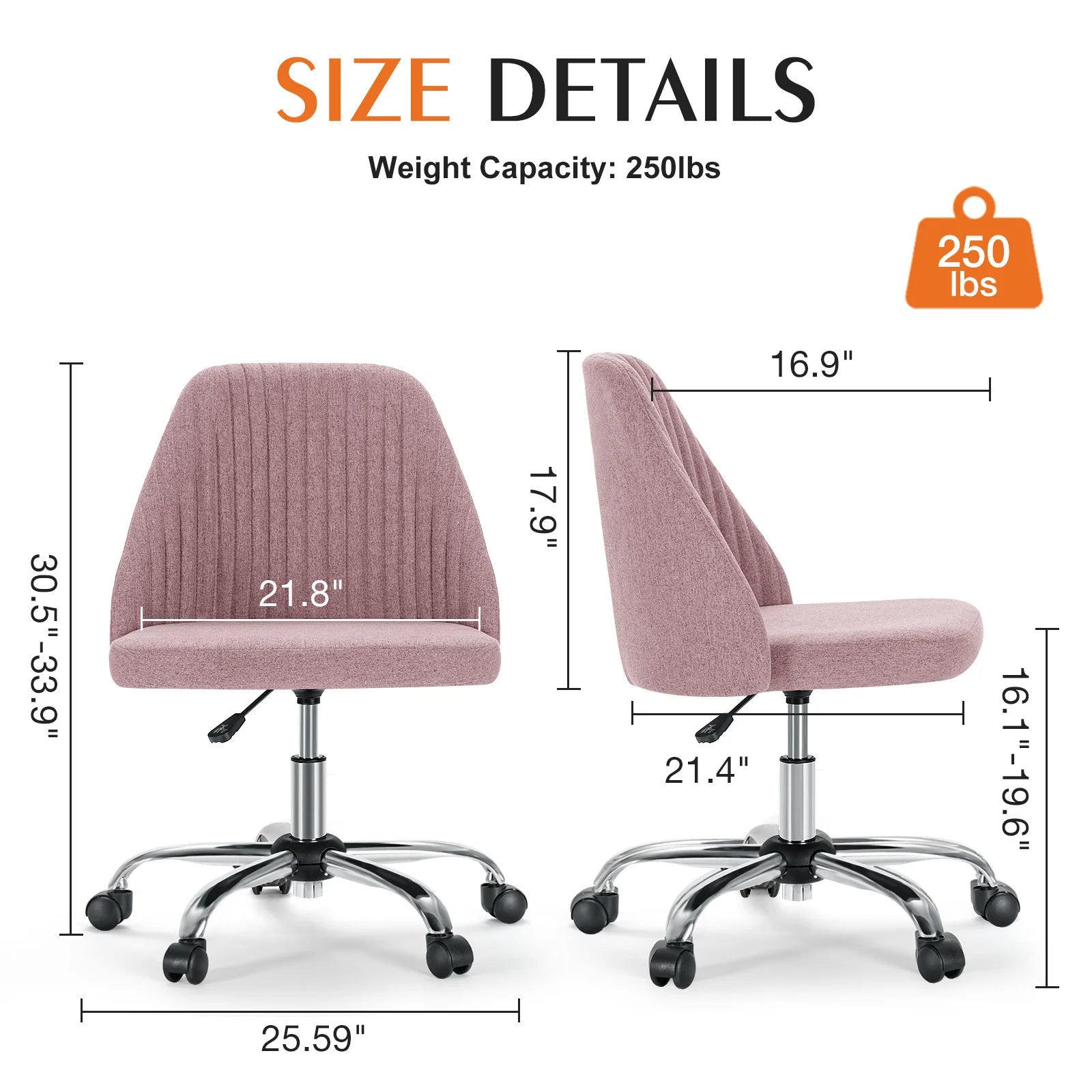 Modern Mid-Back Armless Fabric Office Chair with wheels, demonstrating its smooth mobility and armless design for a clutter-free workspace.