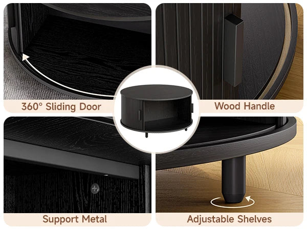 Interior storage space of the black round coffee table – Ideal for keeping your living room organized with this mid century coffee table.