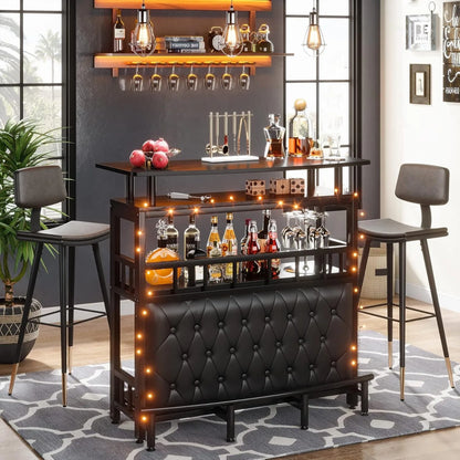 Upholstered Black Bar Table Unit for Home Liquor 