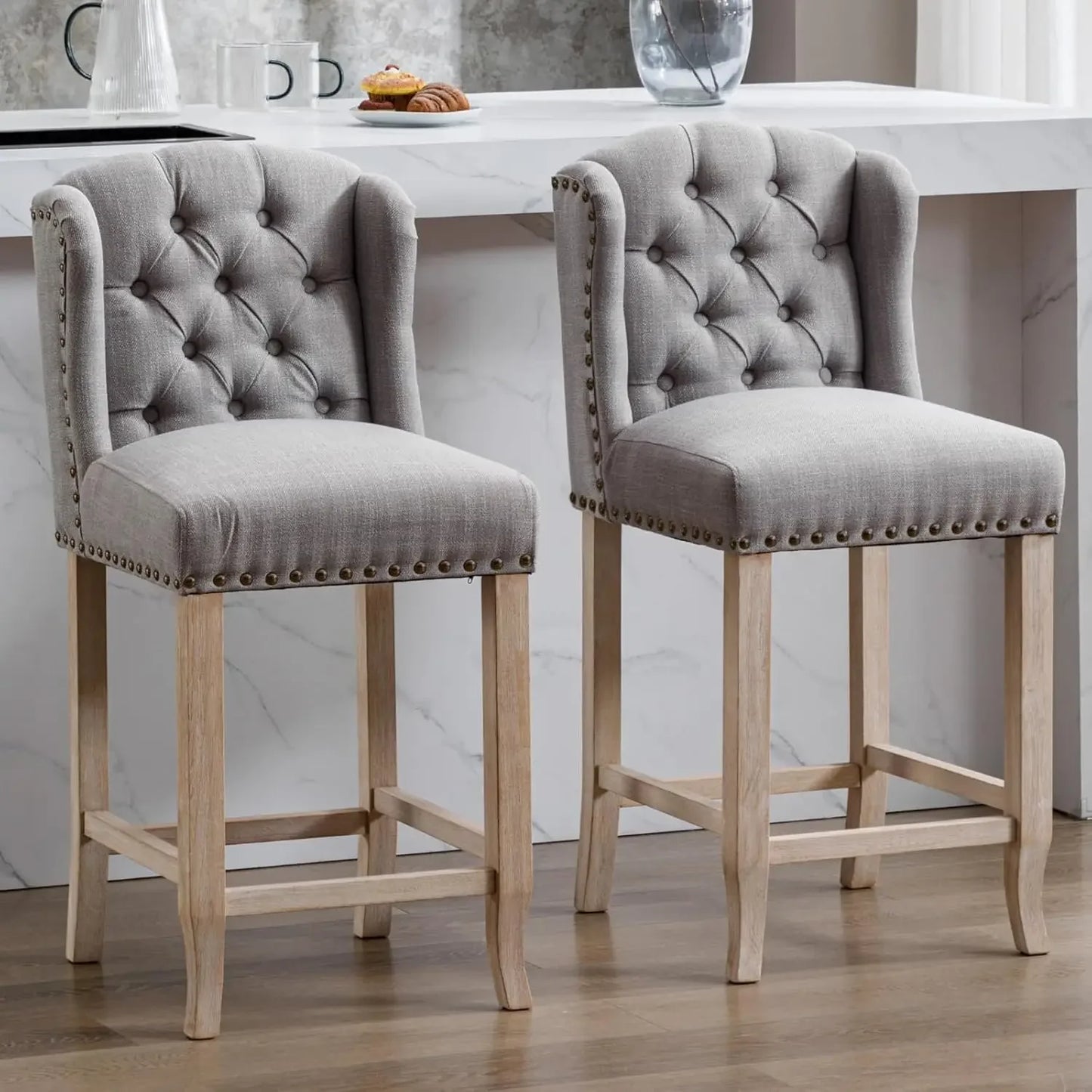 26" Tufted Upholstered Counter Height Bar Stool