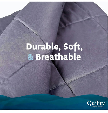 Quility 20 lb Queen Weighted Blanket, 60x80 Breathable Cotton Glass Bead Blanket for Adults, close-up of breathable cotton fabric and fine glass bead filling