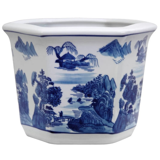 Handmade Blue & White  Porcelain Landscape Planter