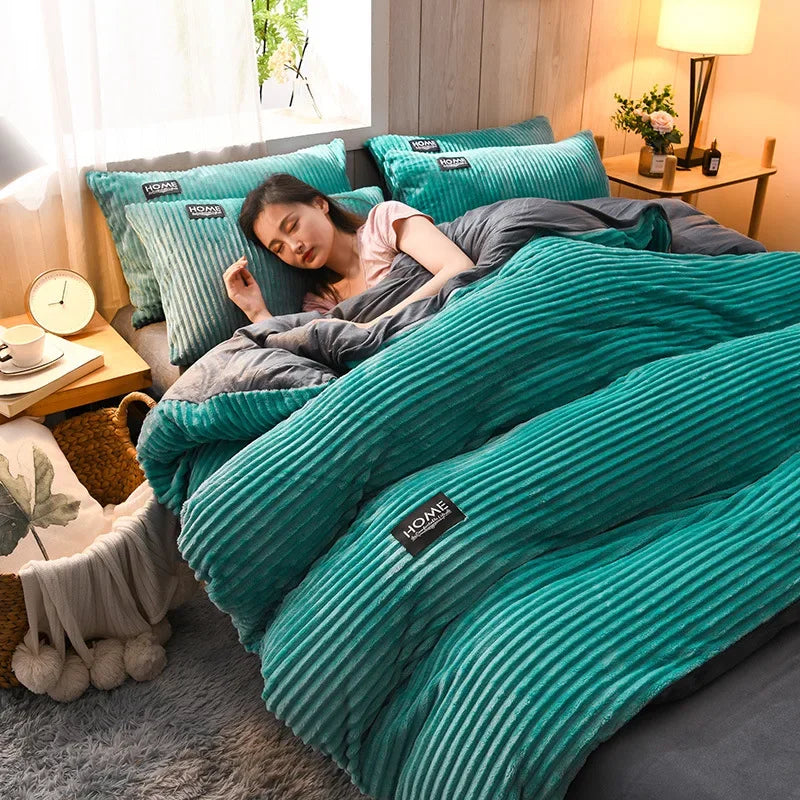 BowLift Corduroy Duvet Cover Set - Ribbed Velvet Plush with 2 Pillowcases, queen-size corduroy duvet cover set