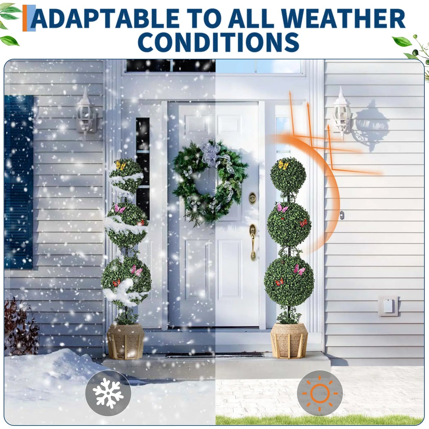 4' Artificial Triple-ball Topiary Tree w/Butterly Decoration
