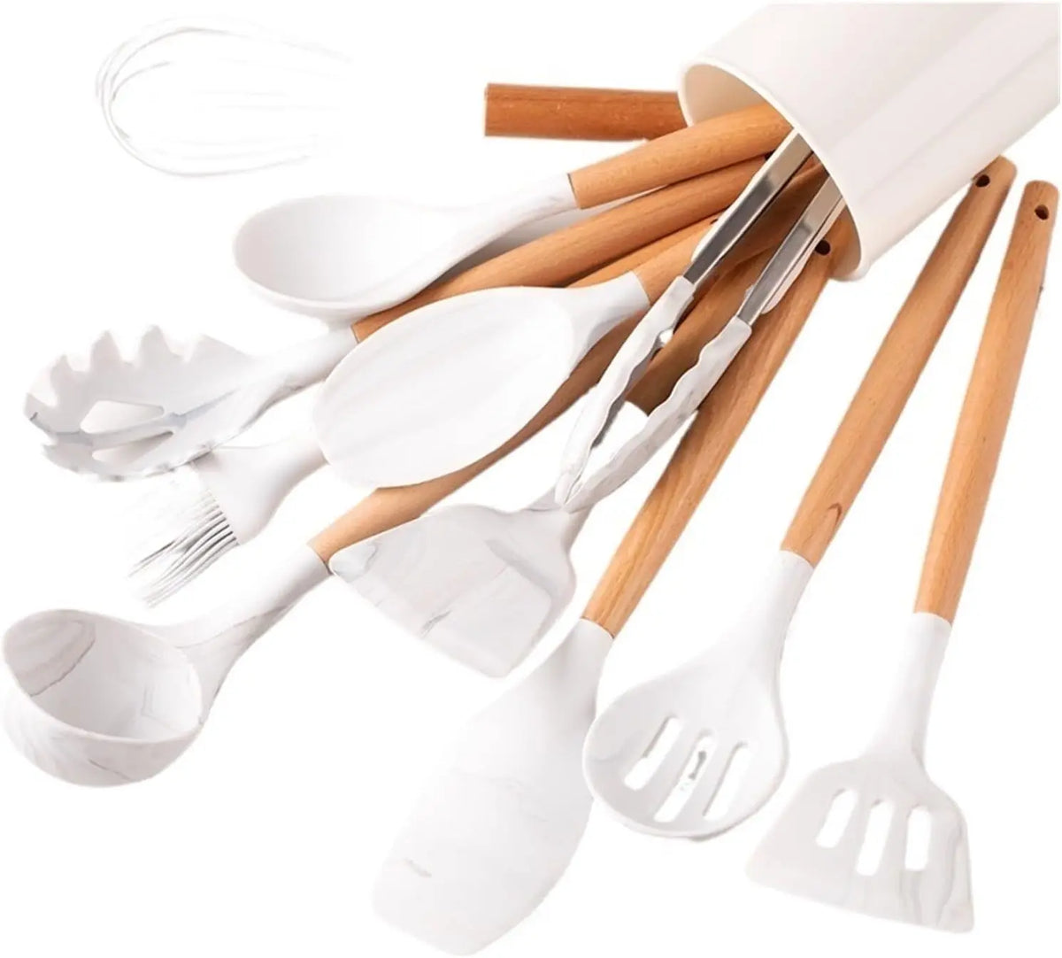 12-Piece Silicone Kitchen Utensil Set with Wooden Handles for Non-Stick Cookware, silicone kitchen utensil set for stirring and mixing