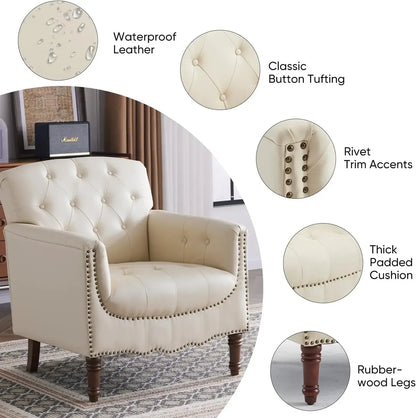 Modern White/Ivory PU Leather Accent/Club Chair Set of 2