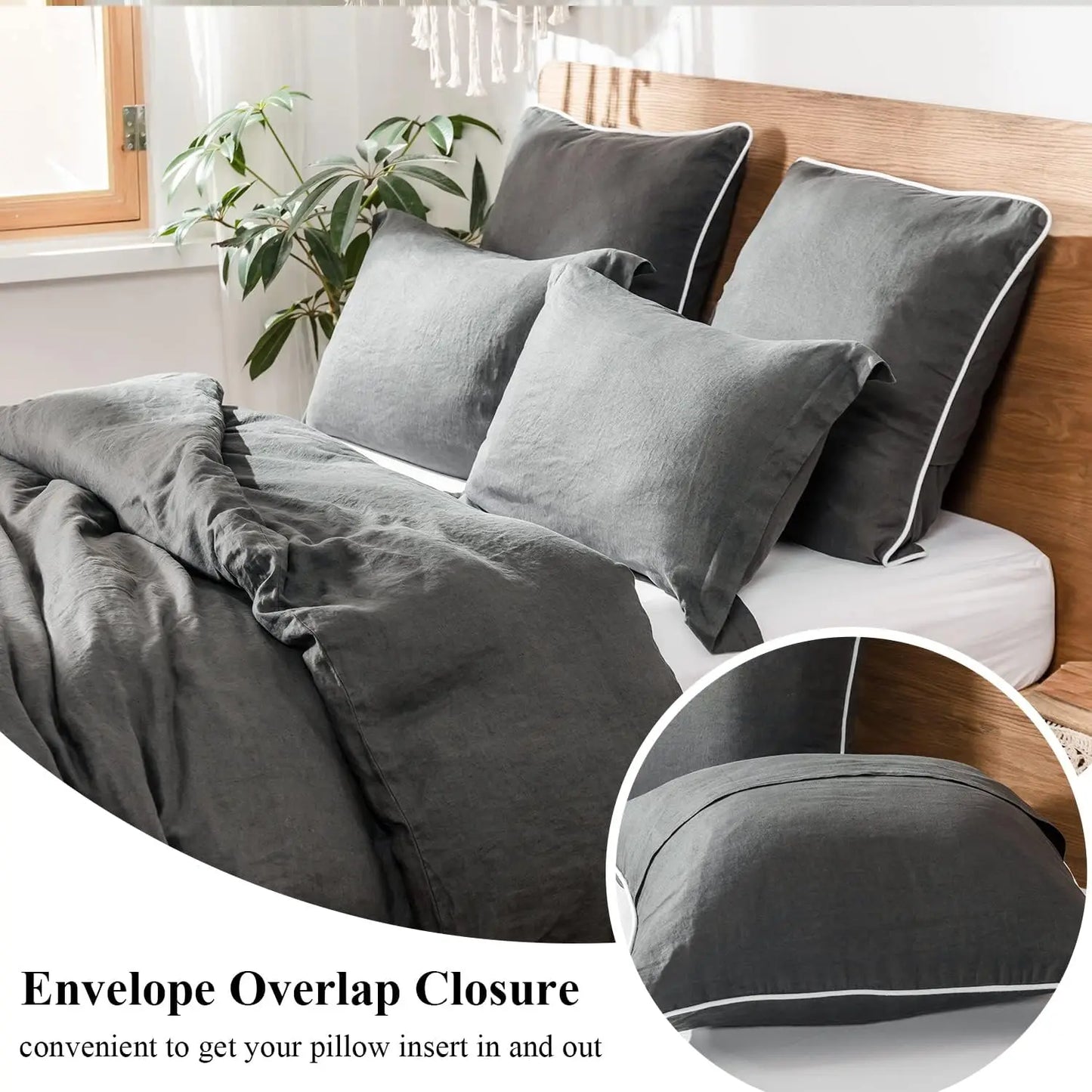 Unique Washed Linen Euro Pillow Sham-Set of 2