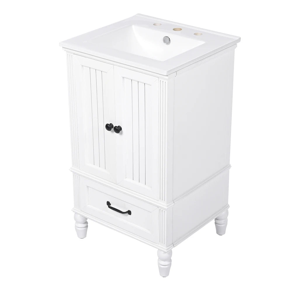 Modern & Independent 20" White Bathroom Vanity w/Semilune Ceramic Sink