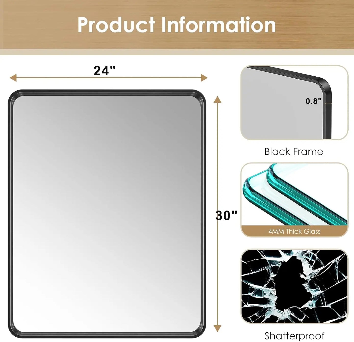 Modern Black Framed Rectangular Mirror