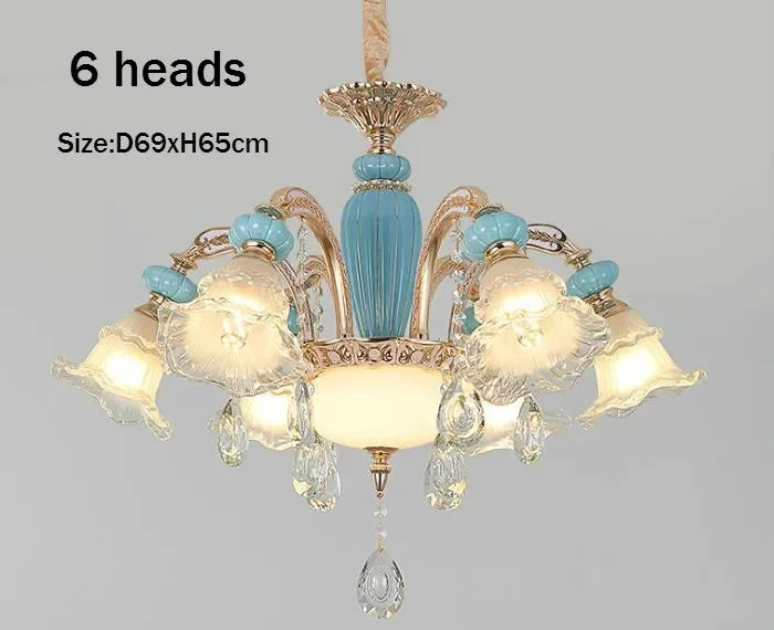Frosted White Glass Tiffany Blue Floral Chandelier