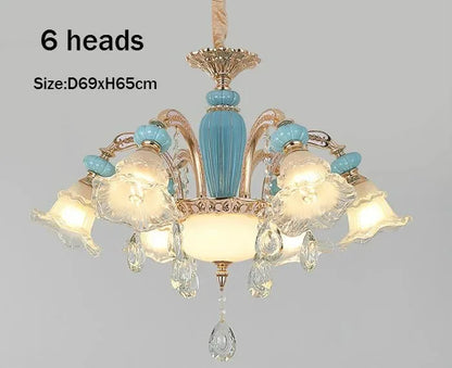 Frosted White Glass Tiffany Blue Floral Chandelier