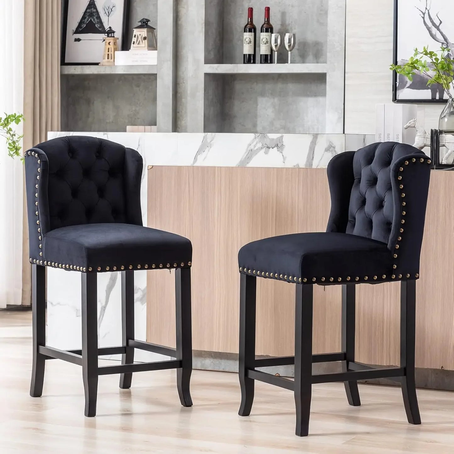 26" Tufted Upholstered Counter Height Bar Stool
