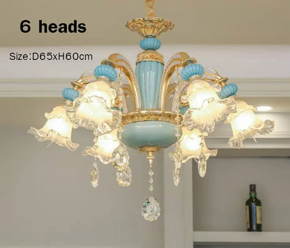 Frosted White Glass Tiffany Blue Floral Chandelier