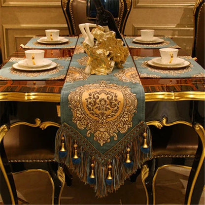 Luxurious High Quality Chenille Noble Table Runner in rich colors, elevating an elegant dining atmosphere. A must-have chenille table runner to reflect your sophisticated style.