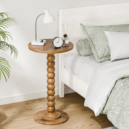 SIMENMAX Round Side Table - Bobbin-Style Spindle Leg Accent Table for Small Spaces, round side table beside a sofa