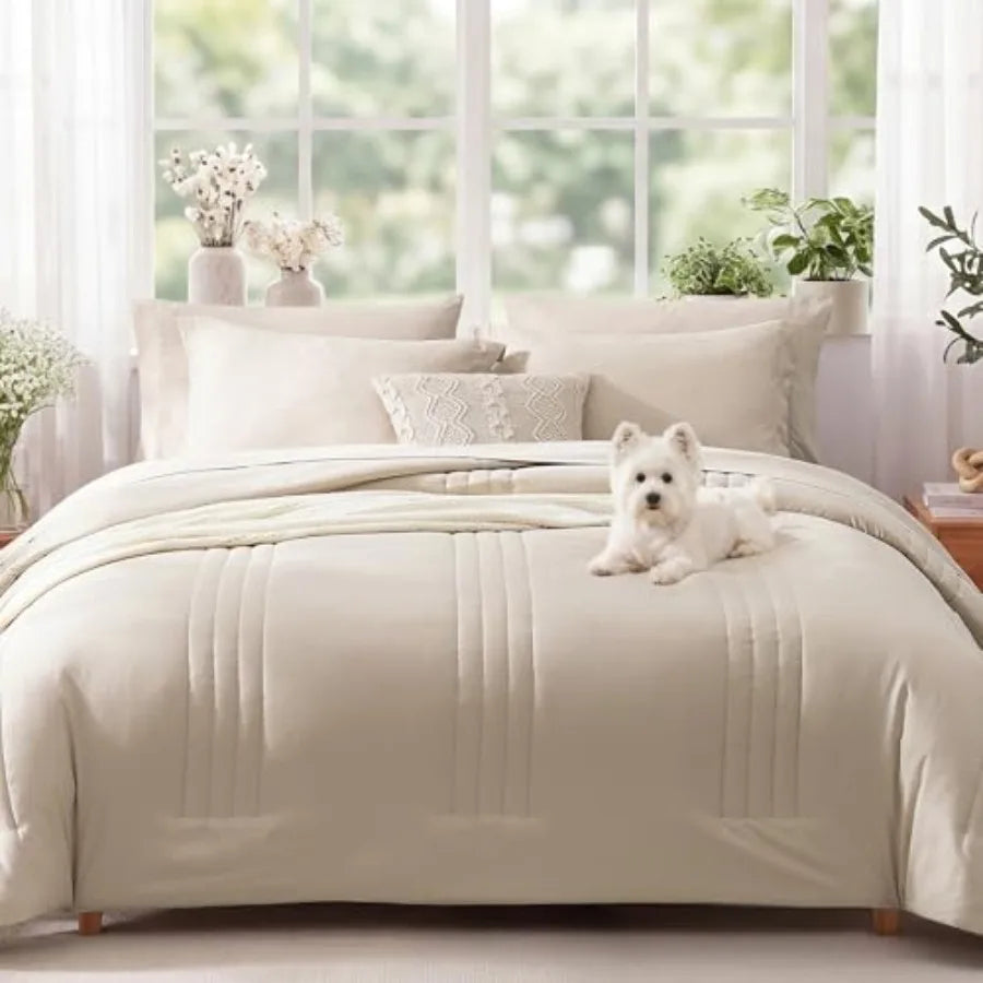 Cozy apricot beige comforter from the Luxury King Comforter Set, showcasing plush filling and modern design for stylish bedrooms.